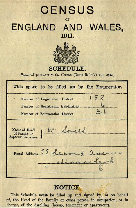 1911 Census Phoebe Smith Manor Park